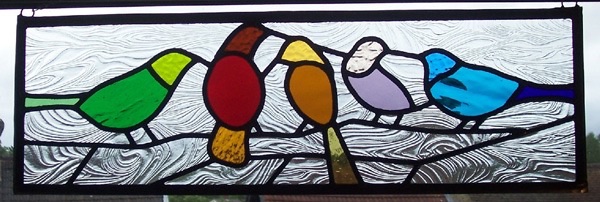 Stained glass Birds hanging panel by Muna Zuberi