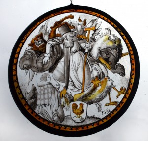 Replica 16th century painted glass roundel by Muna Zuberi